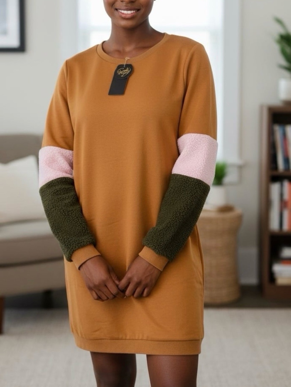 Autumn Aesthetic: Color-Block Sherpa Tunic Dress EU 40 = US 8 brand Selma Sari